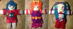 Size: 2592x1061 | Tagged: safe, artist:grapefruitface1, adagio dazzle, aria blaze, sonata dusk, equestria girls, arts and crafts, clothes, paper, paper plush, plushie, the dazzlings, trio