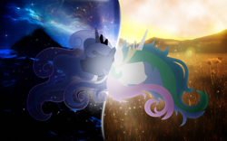 Size: 1920x1200 | Tagged: safe, artist:theholytuna, artist:vexx3, derpibooru import, edit, princess celestia, princess luna, alicorn, pony, vector, wallpaper, wallpaper edit