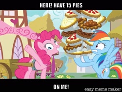 Size: 1534x1155 | Tagged: safe, derpibooru import, edit, edited screencap, screencap, pinkie pie, rainbow dash, earth pony, pegasus, pony, secrets and pies, bipedal, caption, image macro, meme, text