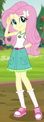 Size: 295x818 | Tagged: safe, screencap, fluttershy, equestria girls, legend of everfree, clothes, cropped, cute, shorts, smiling, solo