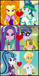 Size: 888x1696 | Tagged: safe, artist:shipper anon, edit, screencap, adagio dazzle, aria blaze, captain planet, microchips, ragamuffin (equestria girls), sonata dusk, human, better together, equestria girls, equestria girls (movie), rainbow rocks, spring breakdown, ariachips, background human, capdazzle, crack shipping, cropped, disguise, disguised siren, female, jewelry, male, pendant, shipping, shipping domino, sonamuffin, straight, the dazzlings