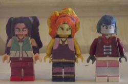 Size: 1500x986 | Tagged: safe, artist:grapefruitface1, adagio dazzle, aria blaze, sonata dusk, equestria girls, arts and crafts, custom, disguise, disguised siren, irl, lego, minifig, minifigs, photo, the dazzlings, toy