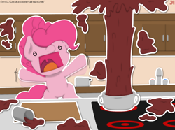 Size: 1856x1381 | Tagged: safe, artist:ljdamz1119, edit, pinkie pie, earth pony, pony, cooking, fail, messy, screaming, solo