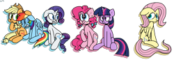 Size: 4662x1600 | Tagged: safe, artist:spritecranbirdie, derpibooru import, applejack, fluttershy, pinkie pie, rainbow dash, rarity, twilight sparkle, earth pony, pegasus, pony, unicorn, alternate universe, angry, crying, cutie mark, drama, mane six, ponified, simple background, transparent background