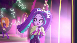 Size: 1336x752 | Tagged: safe, screencap, adagio dazzle, aria blaze, sonata dusk, better together, equestria girls, find the magic, adoragio, cute, pigtails, the dazzlings, twintails