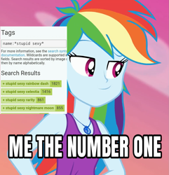 Size: 1039x1080 | Tagged: safe, derpibooru import, edit, edited screencap, screencap, rainbow dash, better together, choose your own ending, equestria girls, wake up!, wake up!: rainbow dash, caption, clothes, cropped, cute, dashabetes, derpibooru, engrish, female, geode of super speed, image macro, magical geodes, meta, sexy, sleeveless, smiling, smirk, solo, stupid sexy rainbow dash, tags, tanktop, text