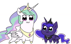 Size: 2205x1378 | Tagged: safe, artist:tingsan, princess celestia, princess luna, alicorn, pony, :3, crossover, cute, female, jewelry, mare, pop team epic, regalia, royal sisters