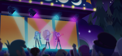 Size: 2048x943 | Tagged: safe, screencap, adagio dazzle, aria blaze, duke suave, snails, sonata dusk, space camp (character), wiz kid, equestria girls, equestria girls series, find the magic, spoiler:eqg series (season 2), background human, female, fry lilac, male, taco dress, the dazzlings, the dazzlings have returned