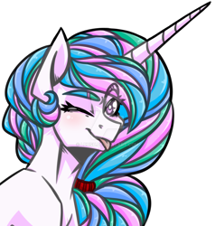 Size: 1024x1074 | Tagged: safe, artist:lrusu, princess celestia, alicorn, pony, bust, female, mare, one eye closed, portrait, simple background, solo, tongue out, transparent background, watermark, wink