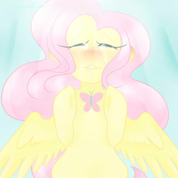 Size: 2000x2000 | Tagged: safe, artist:graceyriver, fluttershy, butterfly, pegasus, pony, bright, crepuscular rays, eyes closed, hoof hold, solo, spread wings, teary eyes, wings, wings down