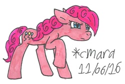 Size: 728x490 | Tagged: safe, artist:cmara, pinkie pie, earth pony, pony, female, mare, pink coat, pink mane, solo, traditional art