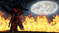 Size: 1191x669 | Tagged: safe, artist:crimsondusk, fluttershy, pegasus, pony, 3d, alushy, crossover, fire, glowing eyes, hellsing, hellsing ultimate abridged, moon, night, source filmmaker