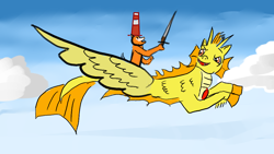 Size: 1024x576 | Tagged: safe, artist:horsesplease, adagio dazzle, dog, siren, angry, doge, flying, sword, weapon