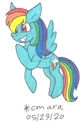 Size: 711x1092 | Tagged: safe, artist:cmara, derpibooru import, rainbow dash, pegasus, pony, cute, dashabetes, female, flying, mare, simple background, smiling, solo, white background, wings