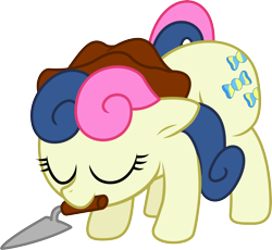 Size: 4905x4511 | Tagged: safe, artist:deadparrot22, artist:mickeymonster, bon bon, sweetie drops, absurd resolution, eyes closed, mouth hold, simple background, solo, transparent background, trowel, vector