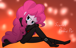 Size: 3000x1900 | Tagged: safe, artist:geraritydevillefort, pinkie pie, equestria girls, clothes, crossover, lidded eyes, sitting, smiling, solo, the scarlet pimpernel