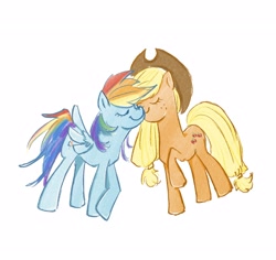 Size: 2792x2637 | Tagged: safe, artist:laya-21, derpibooru import, applejack, rainbow dash, earth pony, pegasus, pony, appledash, cowboy hat, eyes closed, female, hat, lesbian, mare, nuzzling, shipping, simple background, white background