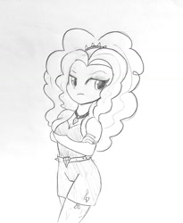 Size: 1179x1440 | Tagged: safe, artist:tjpones, adagio dazzle, equestria girls, crossed arms, female, grayscale, monochrome, pencil drawing, simple background, solo, traditional art