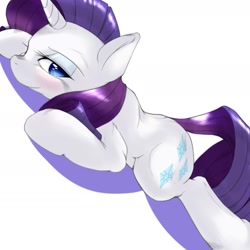 Size: 1536x1536 | Tagged: safe, artist:kurogewapony, rarity, pony, unicorn, bedroom eyes, blushing, cute, female, looking at you, mare, prone, raribetes, solo