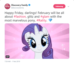 Size: 640x552 | Tagged: safe, rarity, darling, discovery family, epic fail, fail, meta, misspelling, ratity, twitter, wtf, you had one job