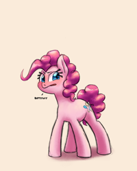 Size: 1152x1440 | Tagged: safe, artist:chromaskunk, artist:trickydick, pinkie pie, earth pony, pony, blushing, dialogue, simple background, sketch, solo