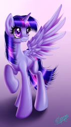 Size: 1800x3200 | Tagged: safe, artist:lolperson99, derpibooru import, twilight sparkle, twilight sparkle (alicorn), alicorn, pony, female, mare, raised hoof, smiling, solo, spread wings