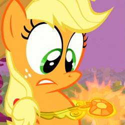 Size: 917x917 | Tagged: safe, screencap, applejack, earth pony, pony, the return of harmony, element of honesty, faic, solo