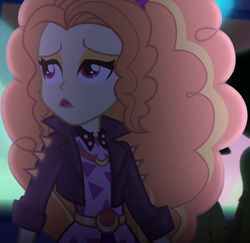 Size: 1112x1080 | Tagged: safe, screencap, adagio dazzle, neon lights, better together, equestria girls, find the magic, clothes, collar, cropped, cute, dazzlebetes, female, jacket, leather jacket, lidded eyes, looking up, short sleeves, singing, solo focus, spiked headband, waistband
