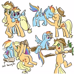 Size: 3000x3000 | Tagged: safe, artist:laya-21, derpibooru import, applejack, rainbow dash, earth pony, pegasus, pony, appledash, book, female, freckles, lesbian, shipping, simple background, tree branch, white background