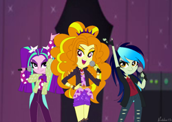 Size: 999x708 | Tagged: safe, artist:rainbow15s, adagio dazzle, aria blaze, oc, oc:celeste splash, equestria girls, dazzling, punk, the dazzlings