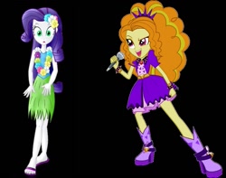 Size: 941x740 | Tagged: safe, artist:dieart77, edit, editor:thomasfan45, adagio dazzle, rarity, human, equestria girls, rainbow rocks, bare shoulders, black background, clothes, cute, disguise, disguised siren, edited vector, feet, female, flower, flower in hair, gem, grass skirt, hawaiian flower in hair, high heels, hula, hula dance, hularity, hypno eyes, hypnosis, hypnotic music, hypnotic song, hypnotized, jewelry, lei, microphone, pendant, sandals, sexy, shoes, simple background, singing, siren gem, skirt, spiked wristband, tanktop, vector, wristband