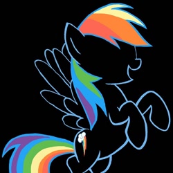 Size: 640x640 | Tagged: safe, artist:sachi_nina_._._, derpibooru import, rainbow dash, pegasus, pony, black background, minimalist, modern art, rearing, simple background, solo