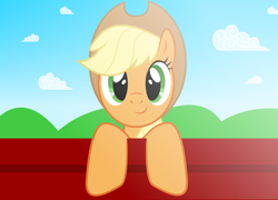 Size: 2500x1800 | Tagged: safe, artist:graytyphoon, applejack, earth pony, pony, fence, looking at you, smiling, solo