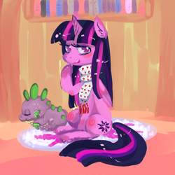 Size: 2000x2000 | Tagged: safe, artist:puffpink, derpibooru import, spike, twilight sparkle, twilight sparkle (alicorn), alicorn, dragon, pony, clothes, female, mare, scarf