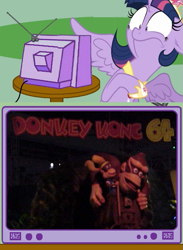 Size: 563x771 | Tagged: safe, derpibooru import, twilight sparkle, twilight sparkle (alicorn), alicorn, pony, 1999, creepy, donkey kong, donkey kong 64, donkey kong country, e3, exploitable meme, female, mare, meme, minecart, nightmare fuel, nintendo, obligatory pony, old, statue, tiny kong, tv meme, wtf