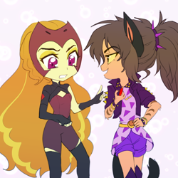 Size: 640x640 | Tagged: safe, artist:rileyav, adagio dazzle, human, equestria girls, alternate hairstyle, belt, boots, bracelet, catra, clothes, clothes swap, colored sclera, cosplay, costume, crossover, evening gloves, eyeshadow, female, fingerless elbow gloves, fingerless gloves, gloves, jacket, jewelry, leather jacket, long gloves, makeup, she-ra and the princesses of power, shoes, shorts, simple background, spiked wristband, white background, wristband