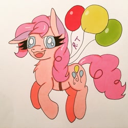 Size: 1949x1949 | Tagged: safe, artist:rainbowtashie, pinkie pie, earth pony, pony, spoiler:comic, balloon, solo, traditional art