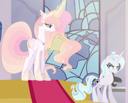 Size: 1024x826 | Tagged: safe, artist:enifersuch, princess celestia, oc, alicorn, pony, alternate design, magic, scroll