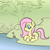 Size: 600x600 | Tagged: safe, artist:glimglam, fluttershy, pegasus, pony, cute, lake, lying down, partial color, prone, smiling, solo, tree, water