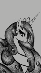 Size: 540x960 | Tagged: safe, alternate version, artist:colochenni, princess celestia, alicorn, pony, bust, female, flower, gray background, grayscale, jewelry, looking at you, mare, monochrome, necklace, regalia, simple background, solo, tree