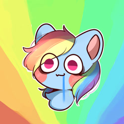 Size: 1000x1000 | Tagged: safe, artist:bearsea-空空, derpibooru import, part of a set, rainbow dash, pegasus, pony, abstract background, blush sticker, blushing, bust, chibi, drool, eye clipping through hair, female, mare, smiling, solo, waving, wide eyes
