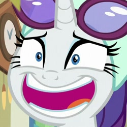 Size: 456x456 | Tagged: safe, screencap, rarity, pony, unicorn, best gift ever, awkward, cropped, faic, funny face, glasses, silly, solo