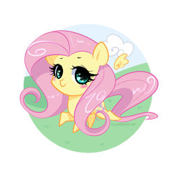 Size: 1200x1200 | Tagged: safe, artist:sugarberry, fluttershy, pegasus, pony, chibi, cute, floating wings, heart eyes, looking at you, running, simple background, smiling, solo, white background, wingding eyes