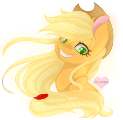 Size: 1912x1860 | Tagged: safe, artist:pillonchou, applejack, earth pony, pony, bust, fluffy, heart, portrait, smiling, solo