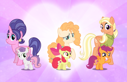 Size: 3457x2252 | Tagged: safe, artist:andoanimalia, artist:cheezedoodle96, artist:dashiesparkle, artist:mundschenk85, derpibooru import, edit, apple bloom, cookie crumbles, mane allgood, pear butter, scootaloo, sweetie belle, earth pony, pegasus, pony, unicorn, clothes, cutie mark, cutie mark crusaders, female, filly, like mother like daughter, mother and child, mother and daughter, parent and child, the cmc's cutie marks, wallpaper, wallpaper edit