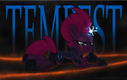 Size: 6339x3990 | Tagged: safe, artist:ejlightning007arts, derpibooru import, tempest shadow, my little pony: the movie, armor, broken horn, butt, dark lighting, eye scar, horn, looking at you, lying down, plot, scar, wallpaper