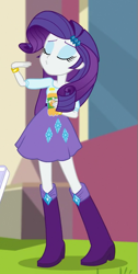 Size: 307x611 | Tagged: safe, screencap, rarity, dance magic, equestria girls, spoiler:eqg specials, apple cider, boots, clothes, cropped, drink, eyes closed, female, shoes, skirt