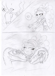 Size: 1280x1762 | Tagged: safe, artist:crock2121, adagio dazzle, dinosaur, equestria girls, comic, deinonychus, female, traditional art