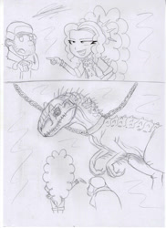 Size: 1280x1762 | Tagged: safe, artist:crock2121, adagio dazzle, dinosaur, equestria girls, comic, female, indominus rex, jurassic world, traditional art