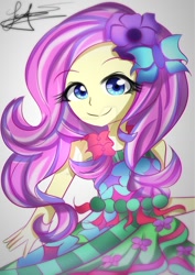 Size: 800x1131 | Tagged: safe, artist:yitsune-melody, fluttershy, equestria girls, legend of everfree, clothes, cute, shyabetes, signature, solo, watermark